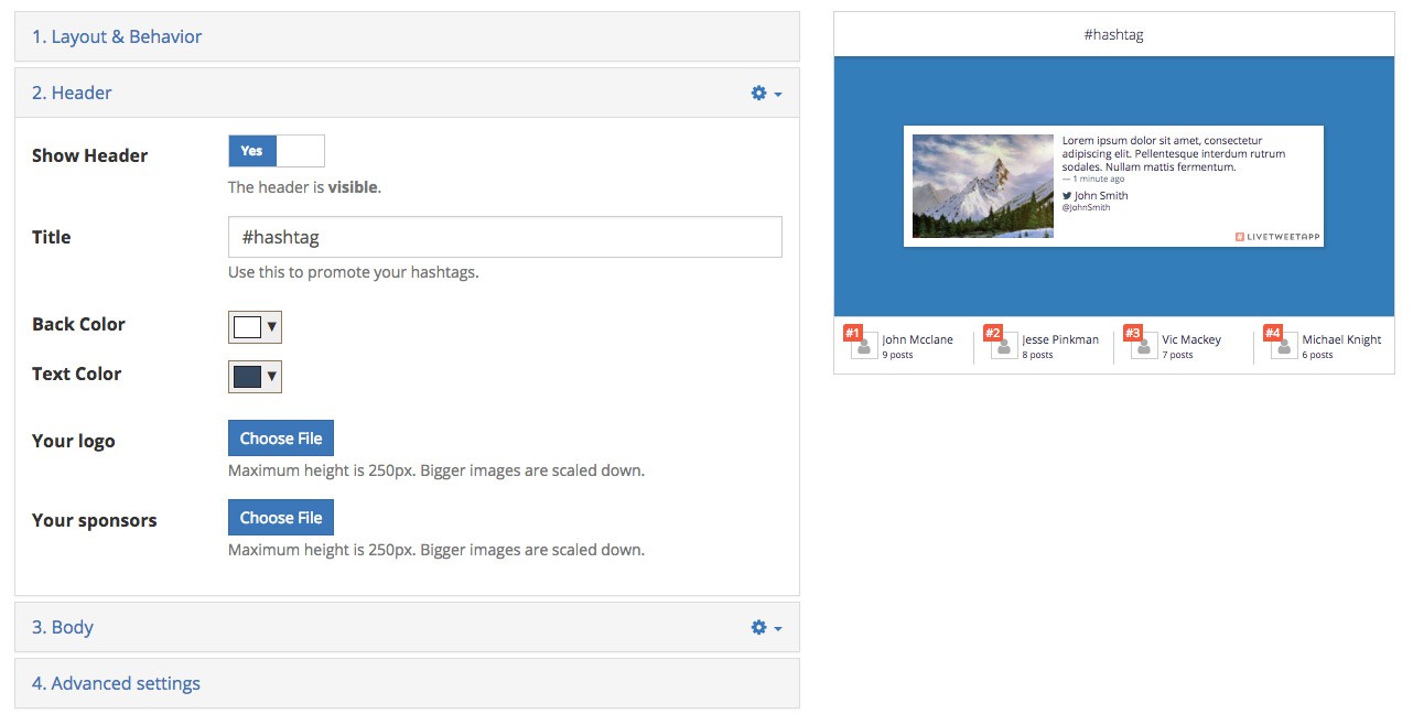 insert images in LiveTweetApp design page